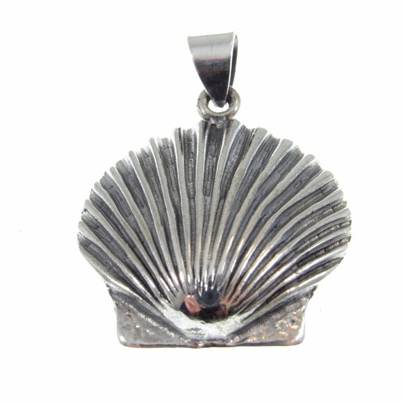 Solid 925 Sterling Silver Seashell Pendant, Clam Shell Sea Scallop Jewelry Charm - Picture 5 of 10